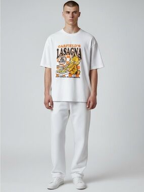 Garfield Lasagna Graphic Tee 2X White Cartoon Shirt Plus Size Nickelodeon Funny